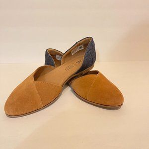 Tom's Jutti D'Orsay 2 Toned, Tan Suede and Brushed Denim Flats Size 6.5